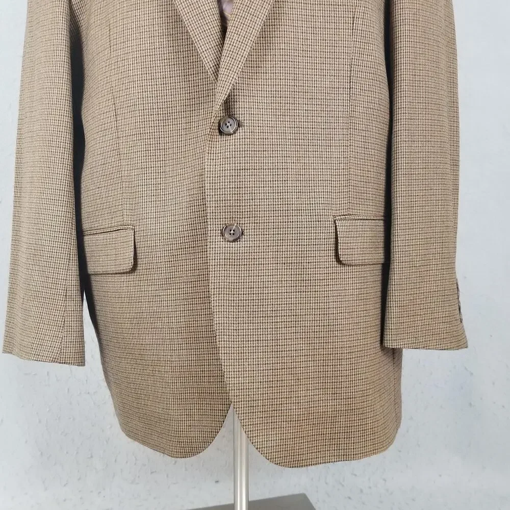 Chaps Blazer Mens 46R Brown Check Wool Sport Coat Jacket Two Button‎ Notch Lapel